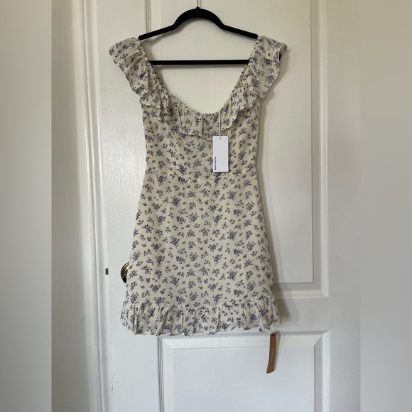 Reformation Floral Ruffle Dress in Cream and Purple - Picture 8 of 10